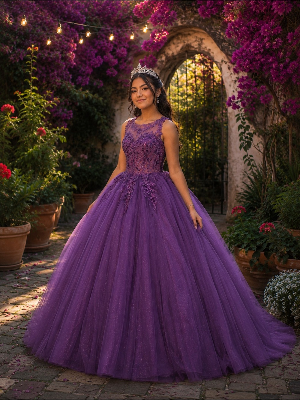 Brand new: Purple Tulle Ball Gown Quinceañera with Lace Bodice, size 10